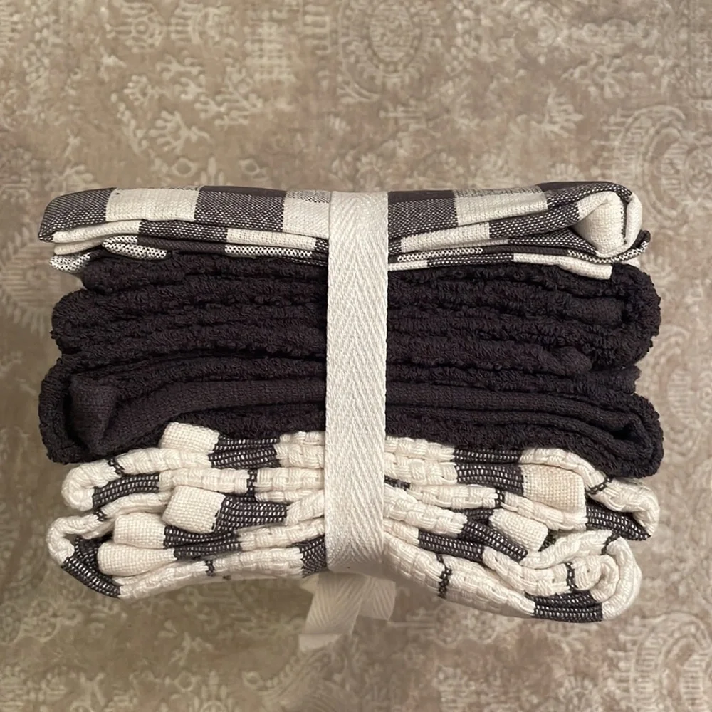 Brand New 6-Pack 100% Cotton Kitchen Towels Dish Cloths Checkered Striped Solid
